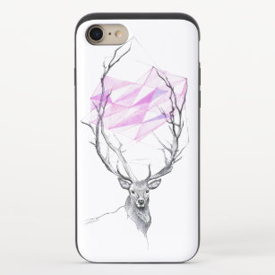Deer and pink geometric heart drawing Animal art iPhone 8/7 Slider Case