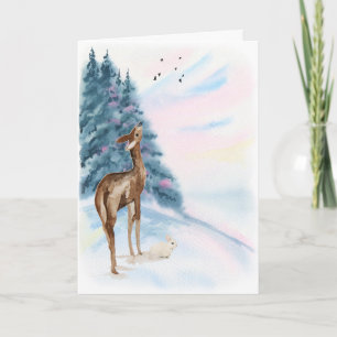 Deer and Rabbit at Sunrise Christmas Card