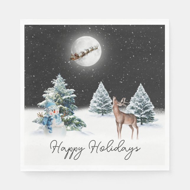 Deer and Santa Claus Sleigh Napkin (Front)