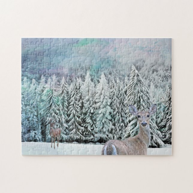 Deer and Snow Winter Trees Puzzle (Horizontal)