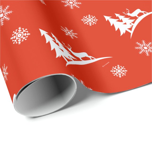 Deer and Snowflakes Red Christmas Wrapping Paper (Roll Corner)