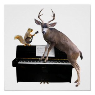 Deer and Squirrel at the Piano Poster