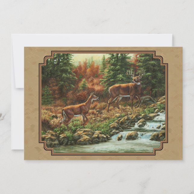 Deer and Stream Waterfall Tan Invitation (Front)