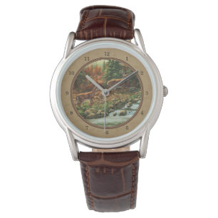 Deer and Stream Waterfall Tan Watch