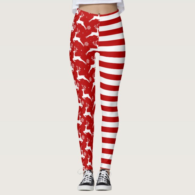 Deer and Stripes Christmas Leggings (Front)