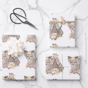 Deer and Tent Cute Outdoor Wrapping Paper Sheet