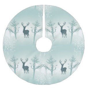 Deer and Tree Pattern Brushed Polyester Tree Skirt