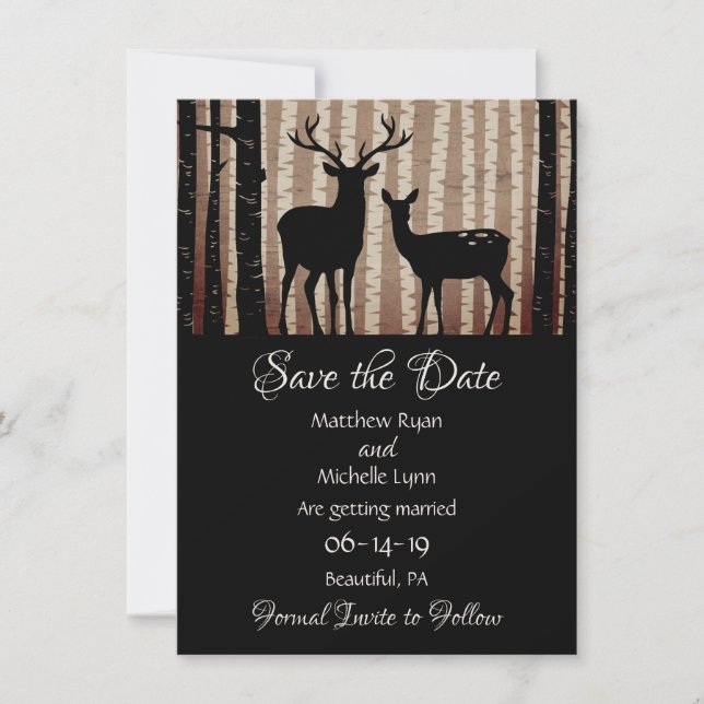 Deer and Trees Rustic Autumn Woodland Wedding Save The Date (Front)