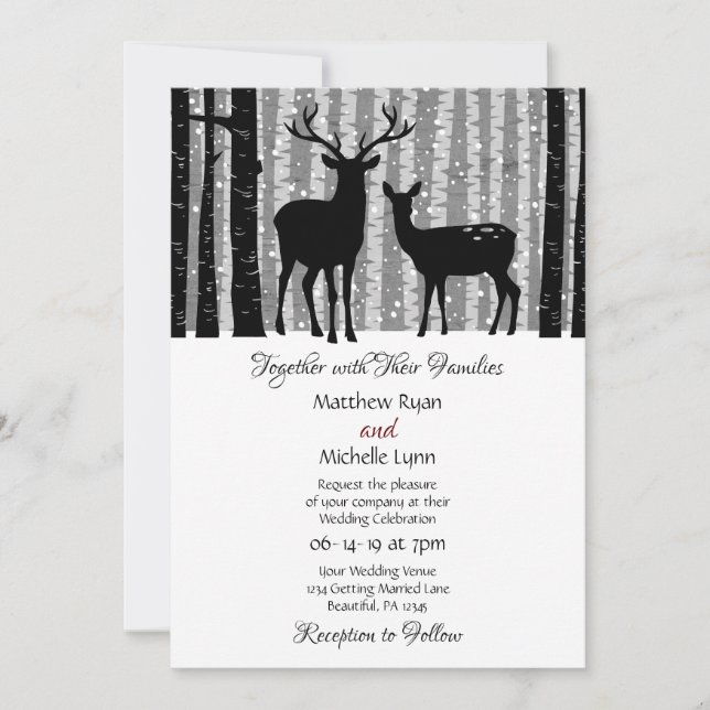 Deer and Trees Rustic Winter Woodland Wedding Invitation (Front)