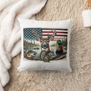 Deer and USA Country Cushion