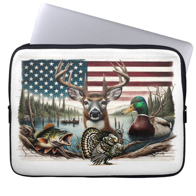 Deer and USA Country Laptop Sleeve (Front)