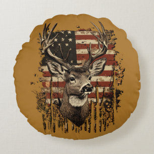 Deer and USA Country Round Cushion