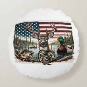 Deer and USA Country Round Cushion