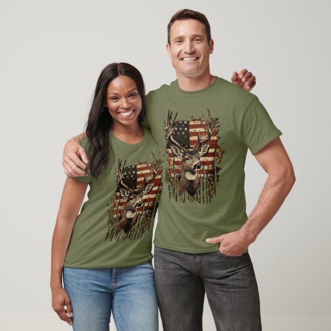 Deer and USA Country T-Shirt (Unisex)