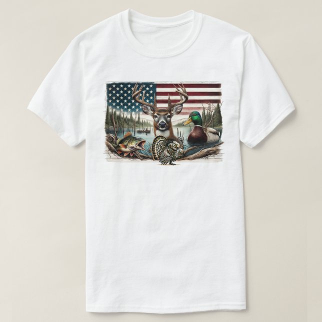 Deer and USA Country T-Shirt (Design Front)