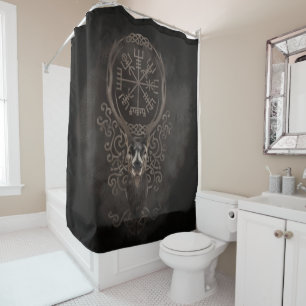 Deer and Vegvisir - Viking  Navigation Compass Shower Curtain
