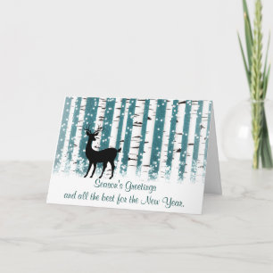 Deer and White Birches Holiday Card