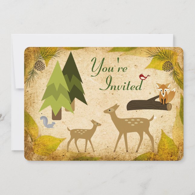 Deer and Woodland Animals 1st Birthday Invitation (Front)