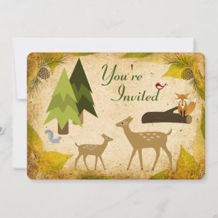 Deer and Woodland Animals 1st Birthday Invitation