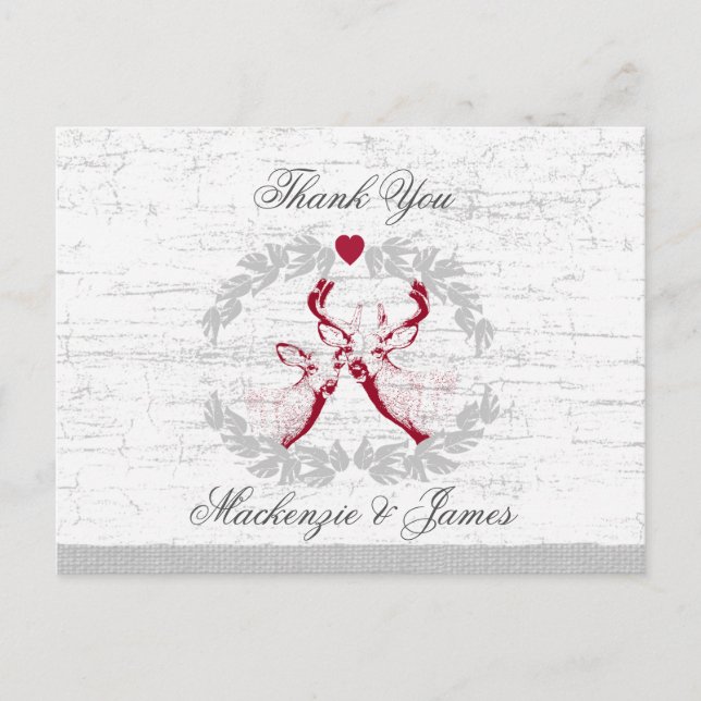 Deer and Wreath Birch Look Thank You Postcard (Front)