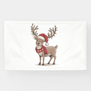 Deer Animal Christmas Deer Santa Hat Xmas  Banner