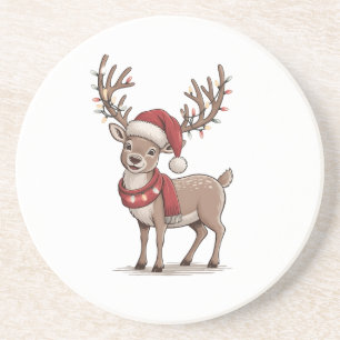 Deer Animal Christmas Deer Santa Hat Xmas Coaster