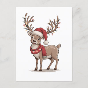 Deer Animal Christmas Deer Santa Hat Xmas Invitation Postcard