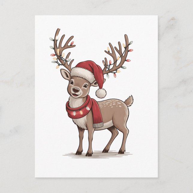 Deer Animal Christmas Deer Santa Hat Xmas  Invitation Postcard (Front)