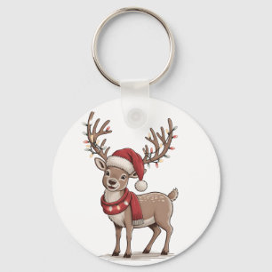 Deer Animal Christmas Deer Santa Hat Xmas Key Ring