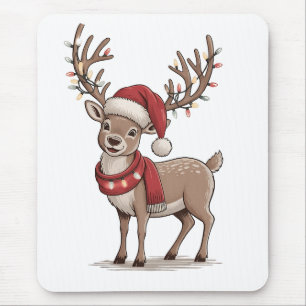 Deer Animal Christmas Deer Santa Hat Xmas Mouse Mat