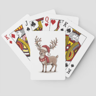 Deer Animal Christmas Deer Santa Hat Xmas Playing Cards