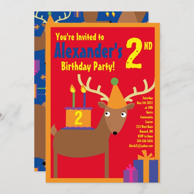 Deer Animal Kid's Birthday Party Invitations (Front/Back)