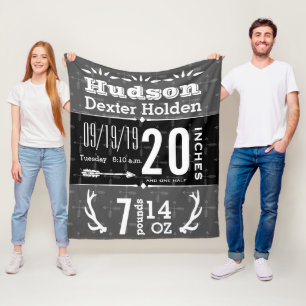 Deer Antler Arrow Any Colour Baby Birth Stats Fleece Blanket
