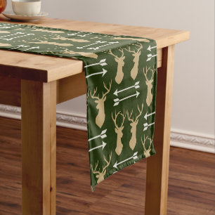 Deer Antler Arrow Forest Green Pattern Short Table Runner
