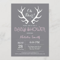 Deer Antler Baby Shower Invitation Grey and Pink