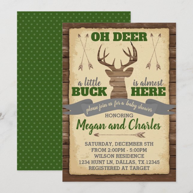 Deer Antler Baby Shower Invitation Invite (Front/Back)