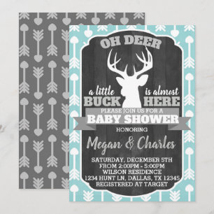 Deer Antler Baby Shower Invitation Mint Grey Teal