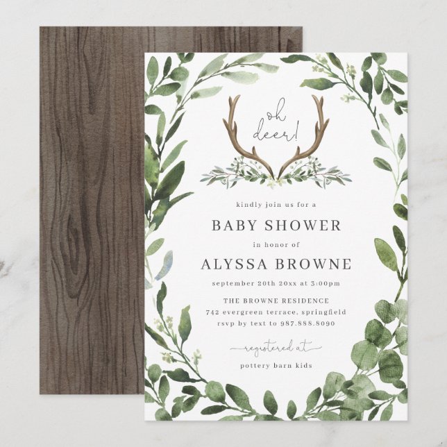 Deer Antler Baby Shower Invitation | Woodland (Front/Back)