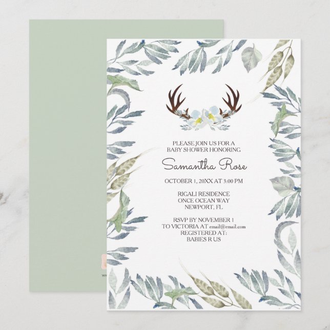 DEER ANTLER Baby Shower Invite - Boy (Front/Back)