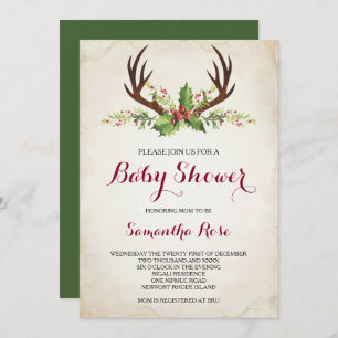 Deer Antler Baby Shower Invite - Christmas