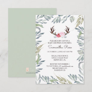 DEER ANTLER Baby Shower Invite, Girl Invitation