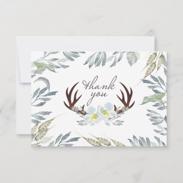 Deer Antler Blue Shower Thank You Card (Front)