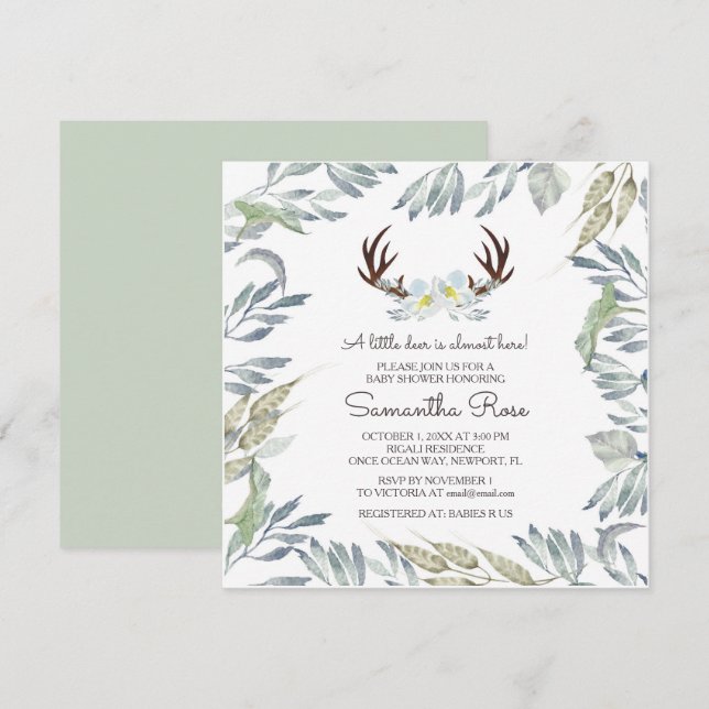 DEER ANTLER Boy Baby Shower Invite - Square (Front/Back)