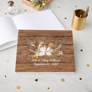 Deer Antler Bridal Bouquet On Wood Guest Book