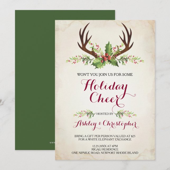 Deer Antler Christmas Invitation (Front/Back)