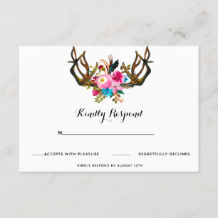Deer Antler Floral Wedding Response Card