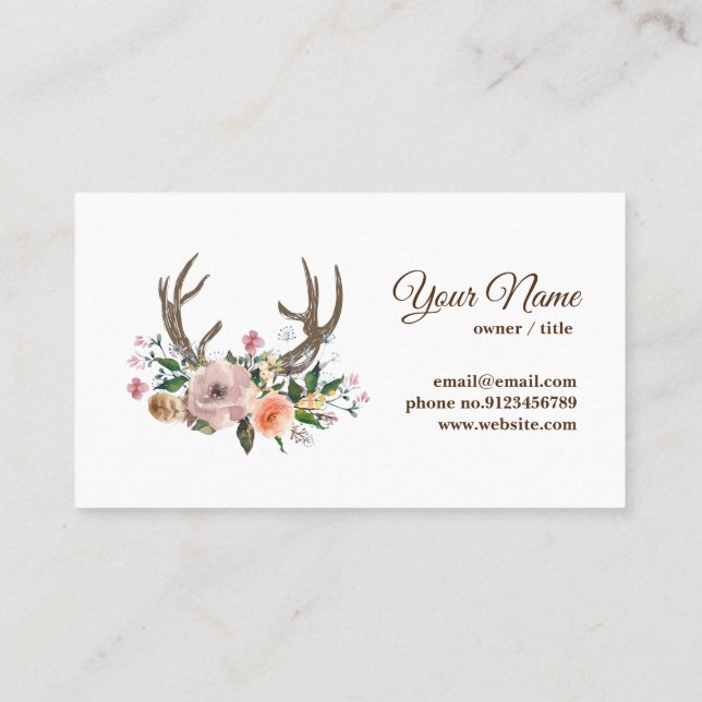 deer antler, flowers business card (Back)