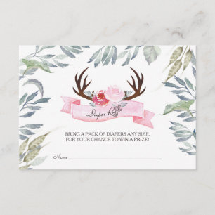 Deer Antler Girl Baby Shower Diaper Raffle Enclosure Card