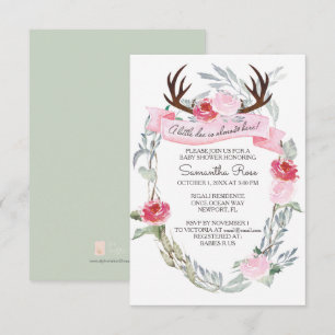 DEER ANTLER Girl Baby Shower Invite, Pink Invitation