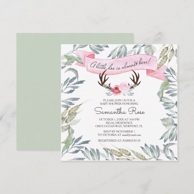 DEER ANTLER Girl Baby Shower Invite - Square (Front/Back)